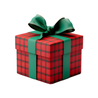 AI generated Photo of  present box in Christmas style with green bow and ribbon. Without background png