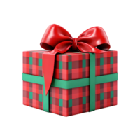 AI generated Photo of  present box in Christmas style with red bow and ribbon. Without background png