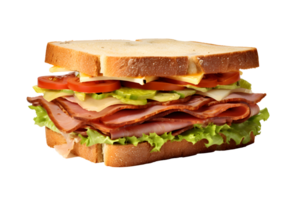 ai généré proche en haut photo de gros et savoureux sandwich sans pour autant Contexte. transparent png à l'intérieur