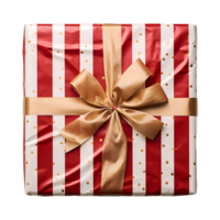 ai gegenereerd top visie foto van Cadeau doos in Kerstmis stijl met rood boog en lintje. zonder achtergrond png