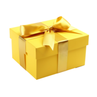 AI generated Top view photo of yellow present box with yellow bow and ribbon. Without background png