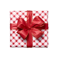 AI generated Top view photo of  present box in Christmas style with red bow and ribbon. Without background png