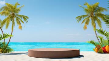 AI generated 3d rendered empty display podium on the water Minimal scene for product display presentation photo