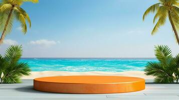AI generated 3d rendered empty display podium on the water Minimal scene for product display presentation photo