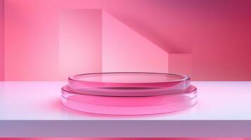 AI generated 3d rendered empty display pink glass podium Minimal scene for product display presentation photo