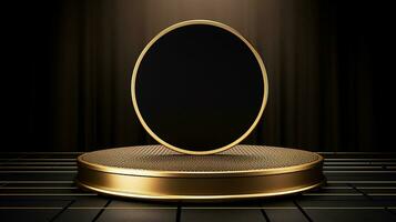 AI generated 3d rendered empty display golden podium Minimal scene for product display presentation photo