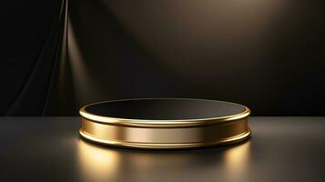 AI generated 3d rendered empty display golden podium Minimal scene for product display presentation photo