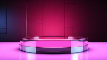 AI generated 3d rendered empty display pink glass podium Minimal scene for product display presentation photo