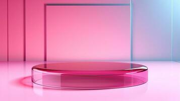 AI generated 3d rendered empty display pink glass podium Minimal scene for product display presentation photo