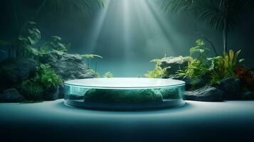 AI generated 3d rendered abstract empty display podium underwater made with stone Minimal scene for product display presentation photo