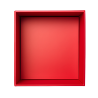 ai gerado topo Visão do vermelho aberto caixa com esvaziar espaço para produtos exibição ou semelhante casos. rey para brincar. transparente png dentro