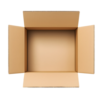 AI generated Top view of beige opened box with empty space for product display or similar cases. Reay for mockup. Transparent PNG inside