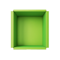 ai generado parte superior ver de verde abrió caja con vacío espacio para producto monitor o similar casos. reir para Bosquejo. transparente png dentro