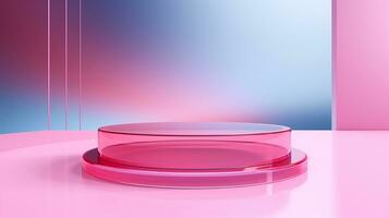 AI generated 3d rendered empty display pink glass podium Minimal scene for product display presentation photo