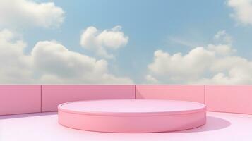 AI generated 3d rendered pink empty display podium Minimal scene for product display presentation photo
