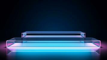 AI generated 3d rendered empty display glass podium Minimal scene for product display presentation photo