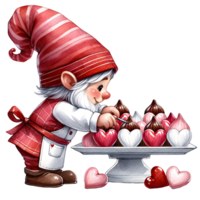 ai généré rouge gnome Pâtisserie chef cuit au four avec l'amour pour la Saint-Valentin journée png