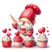 ai généré rouge gnome Pâtisserie chef cuit au four avec l'amour pour la Saint-Valentin journée png