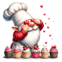 AI generated Red Gnome Pastry Chef bakes with love for Valentine's Day png
