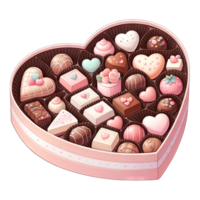 AI generated Watercolor assorted chocolates in pink heart shaped box png