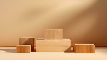 AI generated 3d rendered wooden empty display podium Minimal scene for product display presentation photo