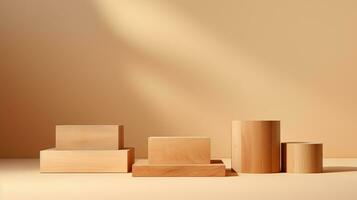 AI generated 3d rendered wooden empty display podium Minimal scene for product display presentation photo