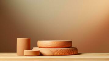 AI generated 3d rendered wooden empty display podium Minimal scene for product display presentation photo