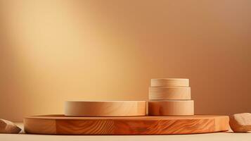 AI generated 3d rendered wooden empty display podium Minimal scene for product display presentation photo