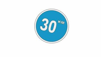 Animated video of traffic sign icon with maximum speed of 30 kilometers per hour