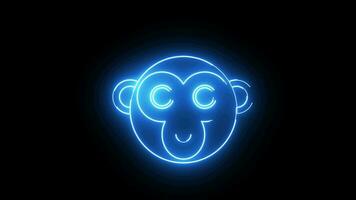 Animated monkey head icon with a glowing neon effect video