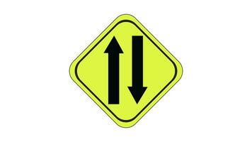 Animation forms a 2-way road traffic sign icon video