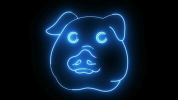 geanimeerd varken hoofd icoon met een gloeiend neon effect video