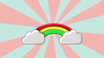 geanimeerd wolk en regenboog pictogrammen met een roterend achtergrond video