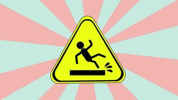 Animated slippery floor warning icon with rotating background video