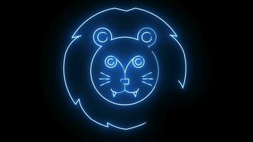 animado leão cabeça ícone com uma brilhando néon efeito video