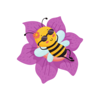 ai généré dessin animé personnage tigré abeille avec marrant surpris visage séance sur le fleur dans plat technique png