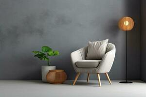 AI generated 3d rendered Minimal style Modern living room interior design with chair photo