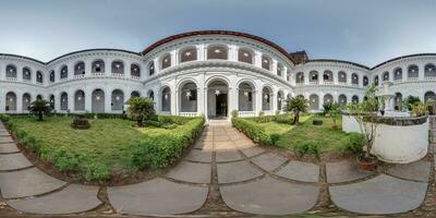 seamless spherical hdri 360 panorama overlooking yard in restoration of the historic castle or palace in equirectangular projection photo