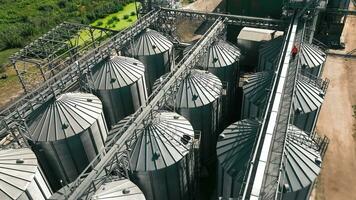 aérien vue industriel grain silos, aérien vue de industriel grain espace de rangement silos. video