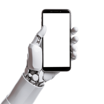 ai generato robot mano con smartphone isolato su trasparente sfondo bianca smartphone schermo. generativo ai. png