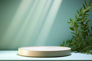 AI generated 3d rendered white and snowy Podium display for merry Christmas event photo