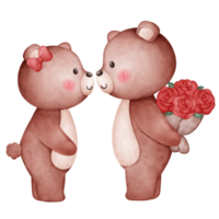 Teddy bear couple and bouquet of roses png