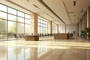 AI generated Beautiful background of a modern office interior in with panoramic windows photo