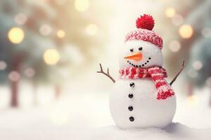 AI generated View of snowman with winter landscape and snow photo