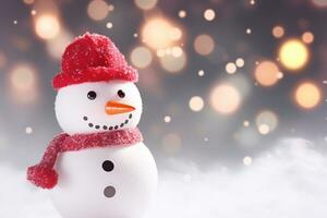 AI generated View of snowman with winter landscape and snow photo