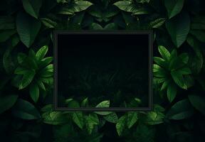 AI generated Tropical foliage background with blank card photo