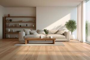 AI generated 3d rendered Minimal style Modern living room interior design with sofa photo