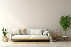 AI generated 3d rendered Minimal style Modern living room interior design with sofa photo