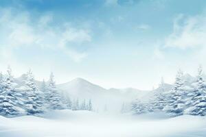 AI generated Beautiful background image of small snowdrifts, falling snow and snowflakes in white and blue tones. photo