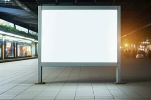 AI generated blank billboard mockup subway station showcases modern architecture design photo